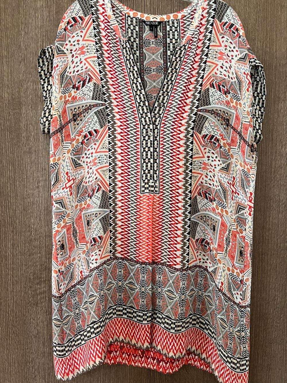 NIC+ZOE Coral and Black Printed V-Neck Sleeveless Tunic
